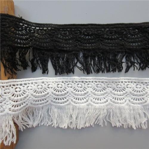 Width 8cm White Black Cotton Crochet Tassel Fringe Lace Ribbon Trim Edge Applique for Sewing Craft Wedding Dress Clothes