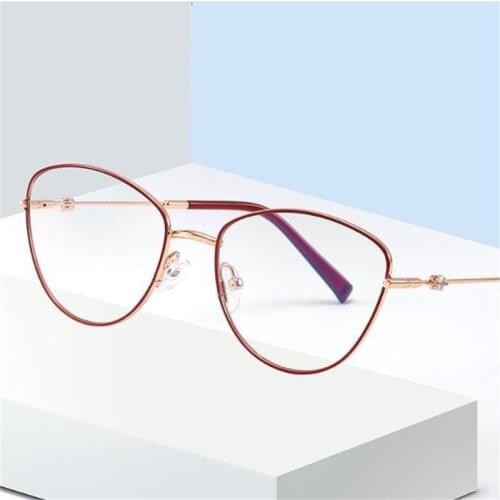 Light luxury rhinestones Blue Light Blocking UV400 Glasses Female Red Cat Eye Readers Eyeglasses Frame Fashion Computer Glasses