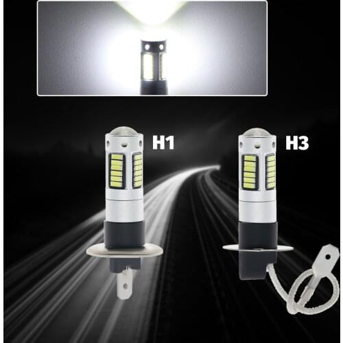 2pcs H1 H3 H27 881 880 Led Car Fog Lamp 6000K 30SMD 4014 Chips With Lens Auto Fog Lamp Day Running Light Auto Plug Play DC 12V