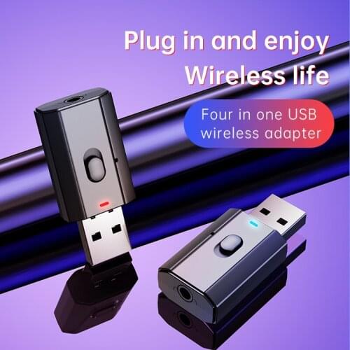 USB Bluetooth 5.0 with 3.5mm AUX 4-in-1 Wireless Audio Transmitter Receiver Adapter for TV/Home Audio System