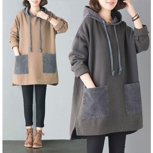 Spring/autumn women outerwear loose women hoodies knitted clothing mid-long ladies hoodies hooded