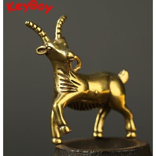 Vintage Copper Goat keychain Pendants Trinkets Brass Animal Model Sheep Desktop Ornaments Men Car Key Chain Rings Women Hanging