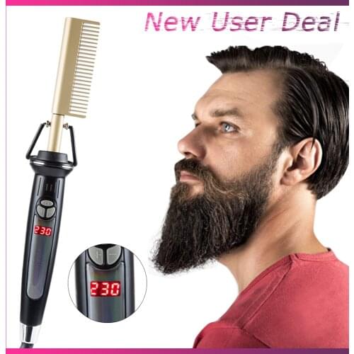 Hair Straightening Comb Ceramic LCD Display Straightener Brushes Hot Heating Straight Styler Curling Iron Beard Comb