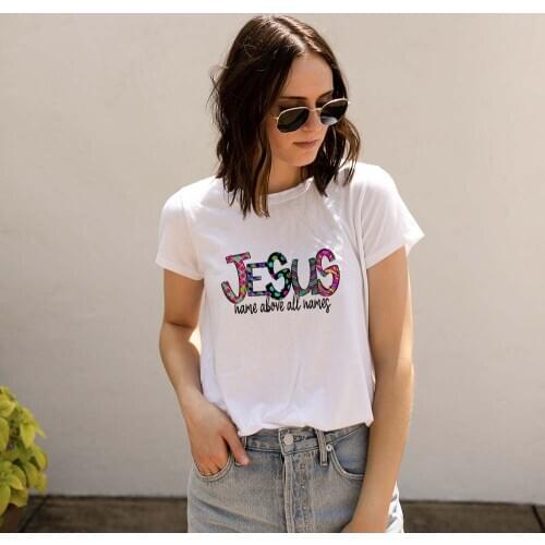Jesus Name Above All Names Graphic Tees Women Summer Female Faith T Shirt Aesthetic Harajuku Vintage Short Sleeve Christian Tops