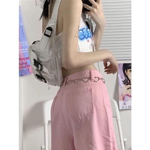 HOUZHOU Y2K Baggy Pink Jeans Women Kawaii Korean Fashion Oversize Low Rise Wide Leg Jeans Streetwear Loose Pants Trousers Alt