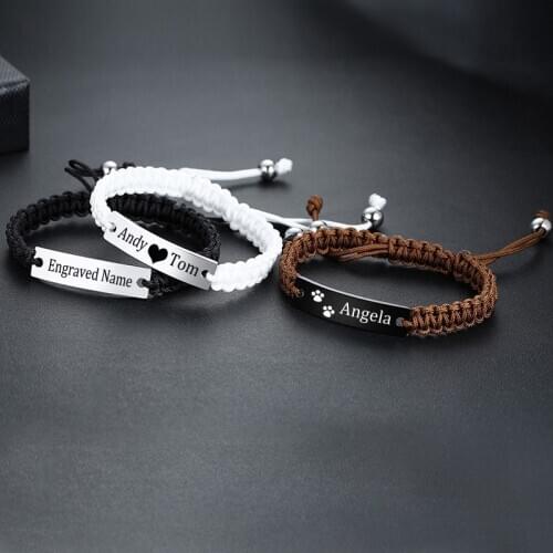 Women Men Bracelet Custom Engraving DIY Braided Bracelets Adjustable Hand-Made Braid Rope Bangles Personalized Valentines Day