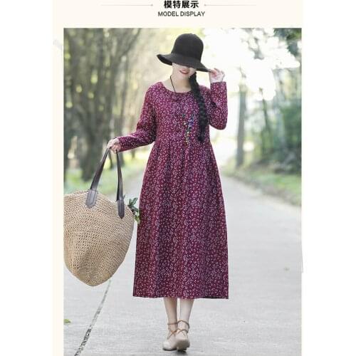 Vintage Womens Printed Dress 2021 Spring Sundress Casual Long Sleeve Maxi Vestidos Female Floral Hollow Robe Oversized