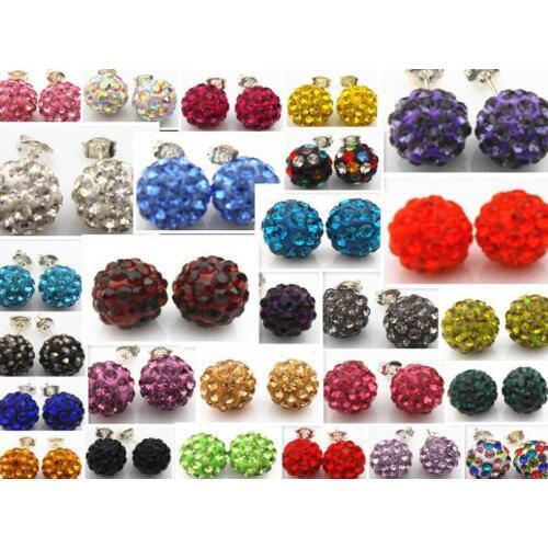 10mm new arrival Clay rhinestone Crystal Beads Silver Plated Earrings Stud lot women gift hotsale jewelry e343