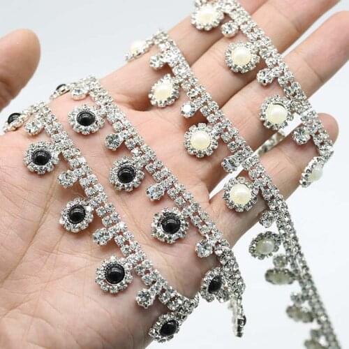 10Yards Black White Pearls Rhinestone Trim Trimming For Bridal Dress Garment Sewing Style DIY Fashion Accessories