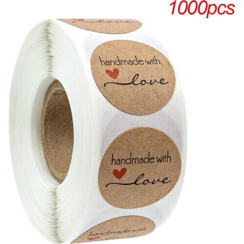 1000pcs Kraft Labels“Handmade With Love”With Heart Gift Box Paper Stickers DIY Manual Decoration Gift Card/Gift Box boite bijoux