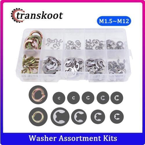 188pcs 1.5/2/2.5/3/4/5/6/7/8/10/12 Stainless Steel E Clip Circlip Retaining Ring Washer with Spring Split Washer Assortment Kits