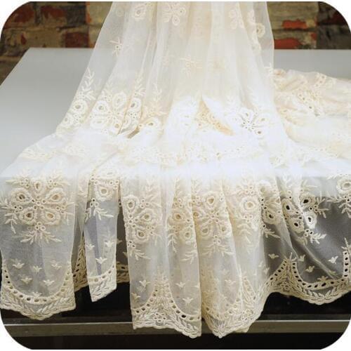 2 Meters Latest African Beige Lace Fabric High Quality Cotton Embroidery Nigeria Lace Trim African Dress French Mesh Tulle Lace