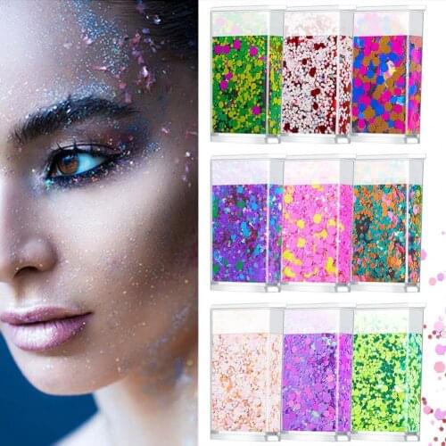 9Pcs/12Pcs Nail Flakes Vibrant Color Eye-catching Easy Application 3D Nail Glitter Flakes Makeup Powder Manicure Decoration Tips