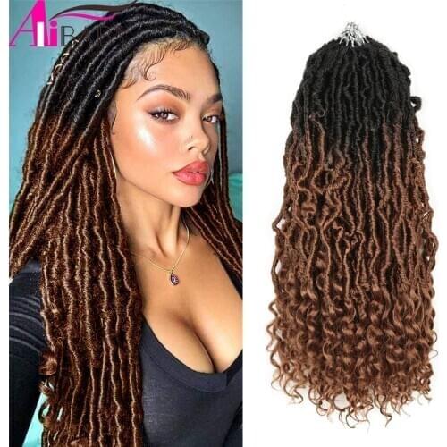 Alibaby Hair Goddess Nu Locs Crochet Hair Natural Curly Dreadlocks Hair Ombre Faux Locs Crochet Braids 20" 21Strands/Pack