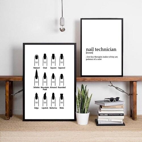 Black White Fashion Nail Technician Art Canvas Painting Poster Prints Makeup Wall Decor Nail Salon Wall Decorative Pictures