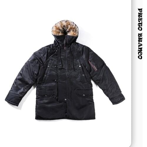 PRETO BRANCO Air Force N-3B Winter Coat Thick Mid-length Coat for Men and Women Cotton Coat N3B Hooded Coat OQR