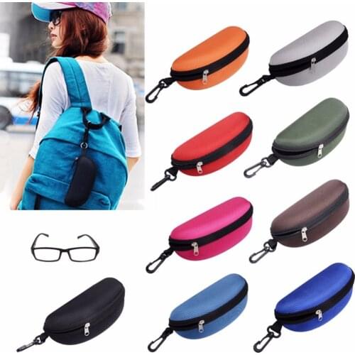 Portable Zipper Eye Glasses Box Sunglasses Clam Shell Hard Eyewear Case Protector Bag Black Blue Gray Red