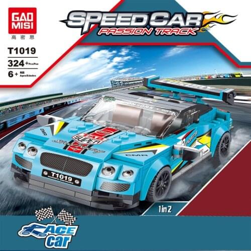 T1019 World Famous Super Track Sky Blue Bentley Racing 8 Grid Racing Speed Children Assembling Building Blocks Boy Car for Gifts