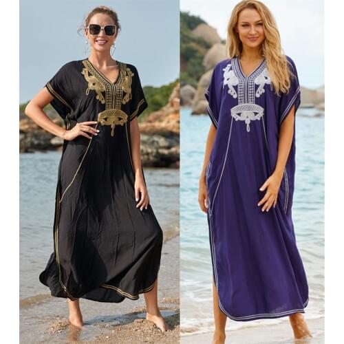 Embroidery Cotton Beach Cover up Saida de Praia Swimsuit Women Bikini cover up Tunics for Beach Pareo Sarong Beachwear
