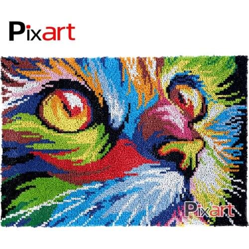 Latch Hook Rug Rainbow Kitten Crocheting Tapestry Kits DIY Carpet Rug Chunky Yarn Needlework Knitted Floor Mat Hobby & Crafts