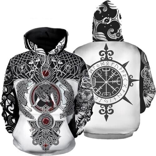 Unisex Vikings Tattoo Viking Warriors White Fashion Harajuku 3D Print Hooded Polyester Jacket Women Men Cltothes