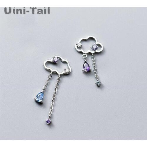 Uini-Tail hot new 925 sterling silver cloud raindrop micro-set earrings simple fashion asymmetric hollow earrings ED240