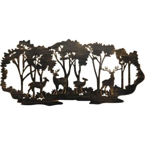Metal Iron Forst Deer Silhouette Art Pendant Whimsical Metal Decoration for Wall Craft Garden Home Wall Decor