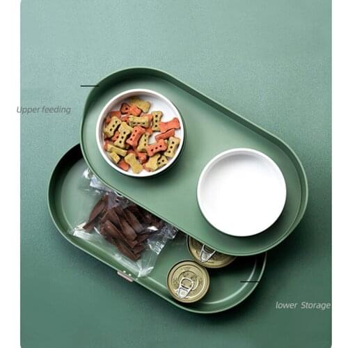 Cat Bowl 2 In 1 Cat Multilayer Bowl Pet Water Food Feeding Double Bowls with Storage for Dring Feeding Neck Protection Feeder