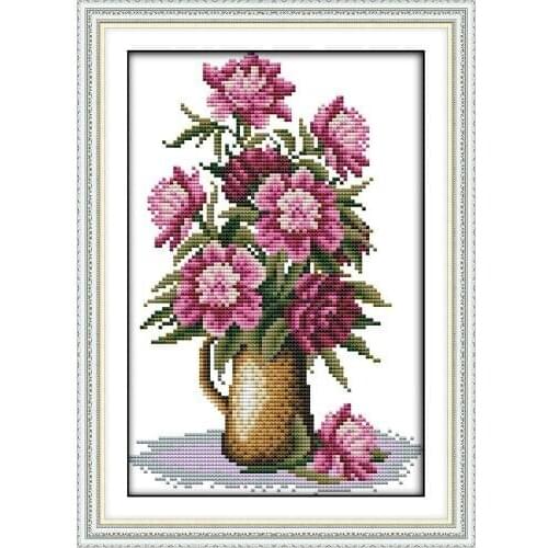Pink Flower cross stitch kit DMC color cotton thread 14ct 11ct count print canvas stitches embroidery DIY handmade needlework