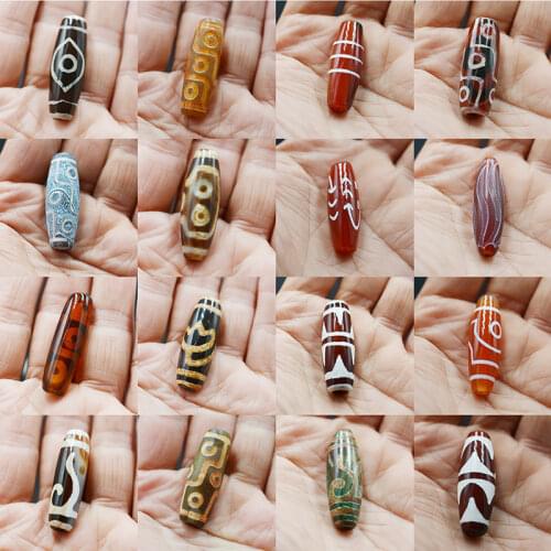 FLTMRH Natural Tibetan Agatas Dzi Beads tone Loose Beads Jewelry Prayer Mala black Tibetan Mystical Onyx Dzi DIY Making
