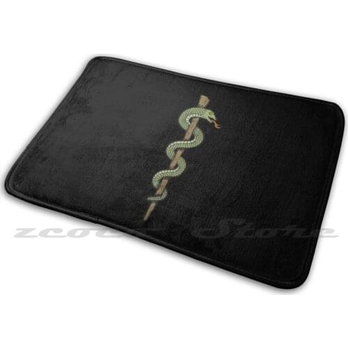 One Snake Caduceus Soft Mat Doorway Non-Slip Water Uptake Carpet Snake Health Caduceus Symbol Icon