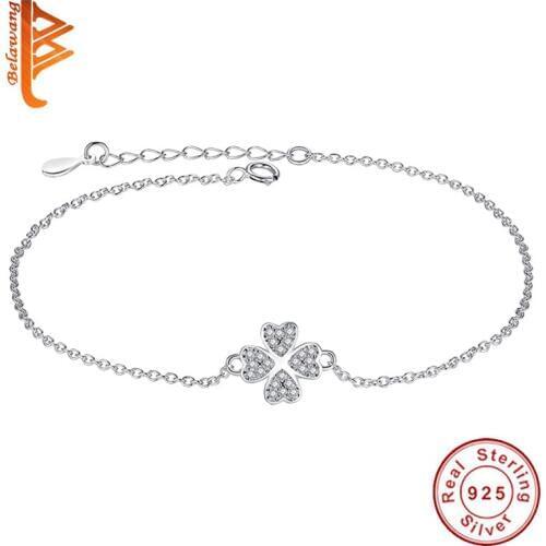 Wholesale 925 Sterling Silver Bracelet for Woman Clover Heart Crystal Adjustable Bracelet for Woman Anniversary Jewelry Gift