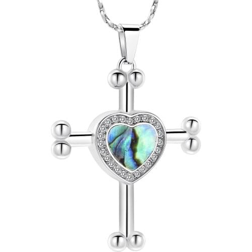 Abalone Shell Cross Urn Necklaces Cremation Jewelry for Ashes Pendants Stainless Steel Memorial Keepsake Ash Jewelry