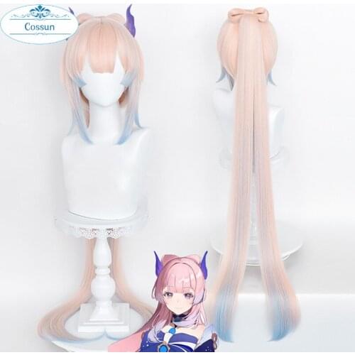 Game Genshin Impact Kokomi Cosplay Wig Long Light Pink Blue Heat Resistant Synthetic Hair Wigs + Wig Cap