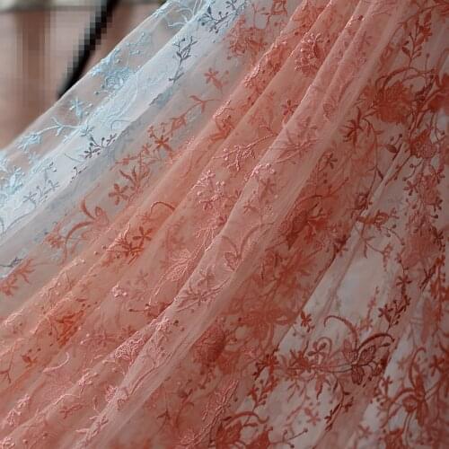 Fabulous Lace Fabric Flower Embroidered 2 color Tulle Fabric Dress Bridal Veil Floral Lace Fabric 53.2 Inches Wide 1 Yard