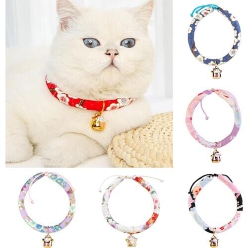 Adjustable Pet Cat Collars Flower Print Bell Collars Pet Cat Dog Collars Neck Strap Cats Supplies Soft Necklace Cat Collars