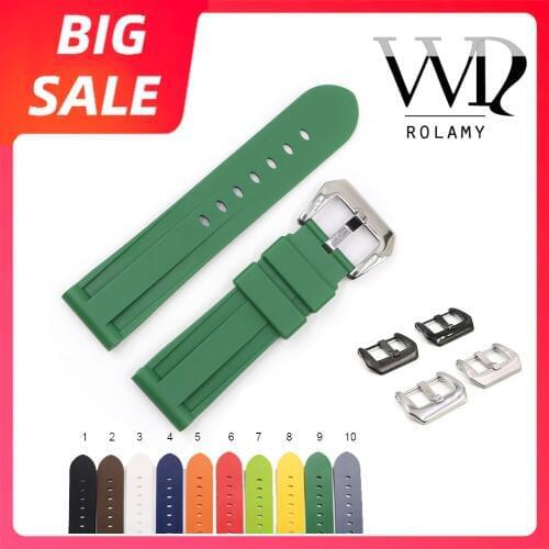 Rolamy 22 24mm Top Luxury Watch Band For Panerai Luminor Pure Brown Waterproof Silicone Rubber Replacement Watchbands Strap