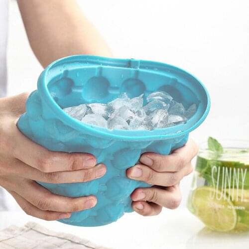 Silicone Ice Cube Bucket Tray With Lid Portable Ice Cube Maker Mould Wine Ice Mold Cooler Beer Bucket For Kitchen Party Bar Tool