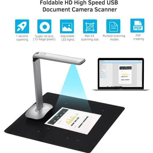 Aibecy F50 Foldable HD USB Book Document Camera Scanner 15 Mega-Pixels A3 & A4 Foot Pedal LED Light AI Technology Scanner