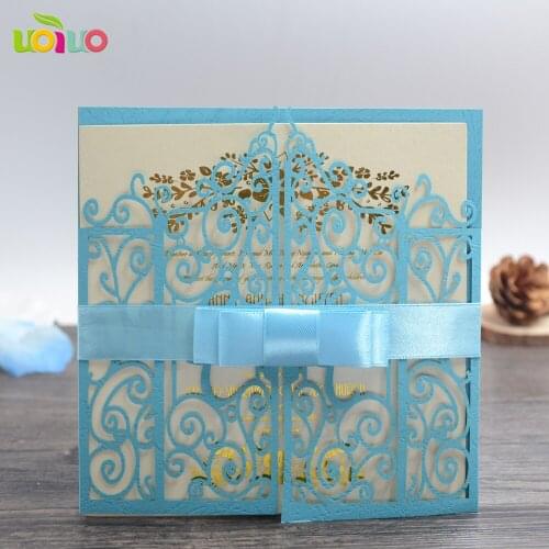 Skye blue gate lace 10Pcs Sample Laser Cut Wedding Invitation Card Customizalbe Envelopes & Inner Card & Party Supplies