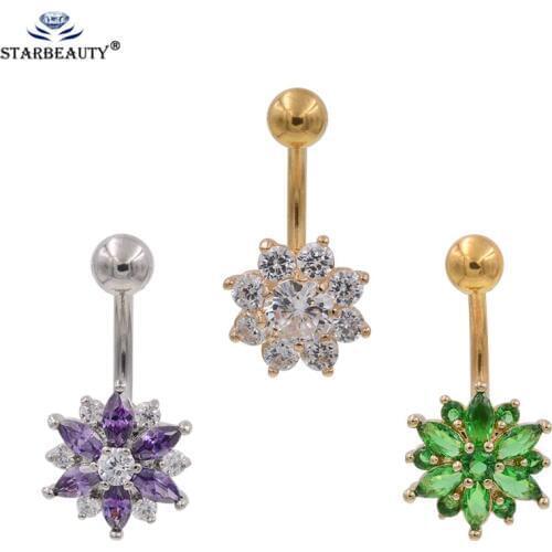 Starbeauty 1Pc Body Piercing Jewelry New Cheap Stainless Steel Flower Shape Navel Piercing Belly Button Rings Wholesale