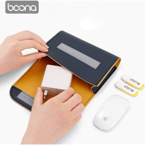 BOONA Electronic Accessories Storage Bag PU Leather Carrying Case for Power Adapter Charger Cable Wireless Mouse USB Flash Disk