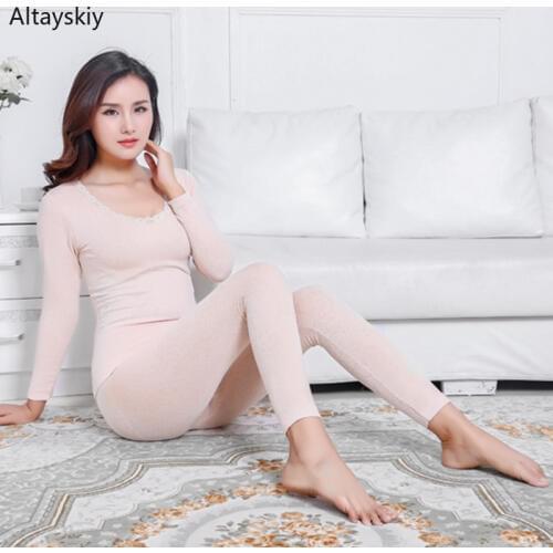 Thermal Underwear Women O-Neck Lace Thin Soft Warm Simple Abdomen Slim Tight Womens All-match Solid Breathable Cotton Trendy