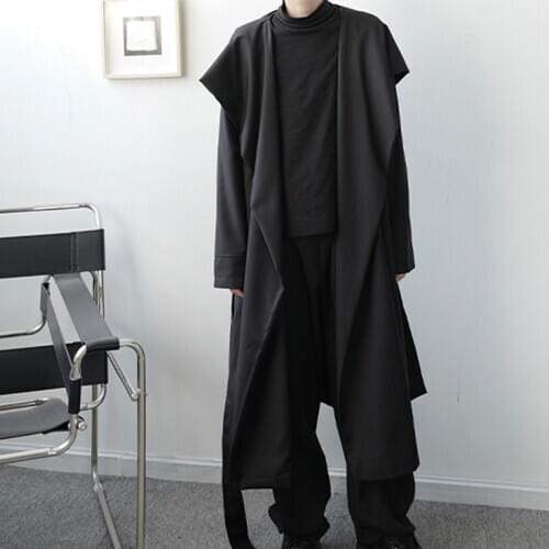 Autumn winter designers abstinence Wizard Hat Medium Long windbreaker fashion mens Cape unbuttoned over the knee jacket hood