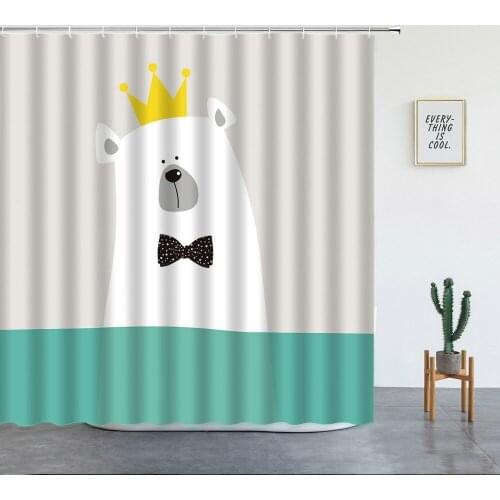 Funny Animal Shower Curtains Set Cartoon Bear Hippo Print Luxury Fabric kids Home Bathroom Decor Gift Bathtub Screen With Hooks