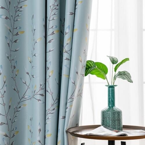 Blue Gray Print Floral Pastoral style Window Curtains Drapes Curtains For Living Room Kitchen Bedroom Home Decor Cortinas