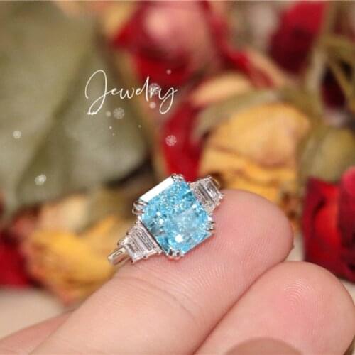 Aquamarine Wedding Engagement Rings For Women High Carbon Diamond High Quality Real 925 Sterling Silver Party Fine Jewelry