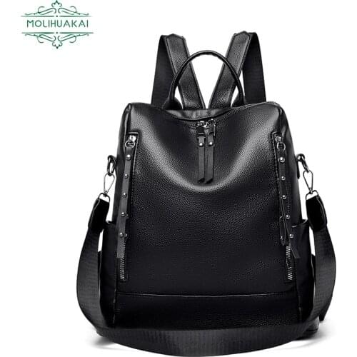 Ladie Retro Soft Leather Backpack 3 In 1 Casual High Quality PU Leather Shoulder Bag Sac A Main Girl Student Backpack Travel Bag