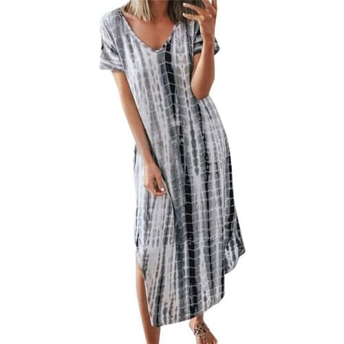 Women Stripe Plus Size Maxi Dress For Fashion Summer Dresses 2020 Sexy Long Tie dye print Dress Gradient Womens Robe S-5XL