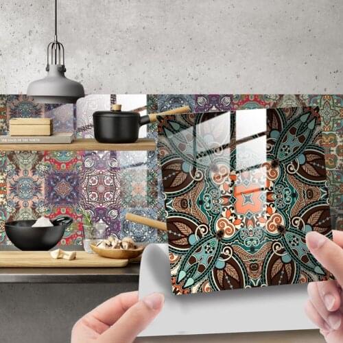 10pcs Self Adhesive PVC Wall Stickers DIY Tile Kitchen Wallpaper Peel and Stick Removable Mandala Decal Murals Home Decor